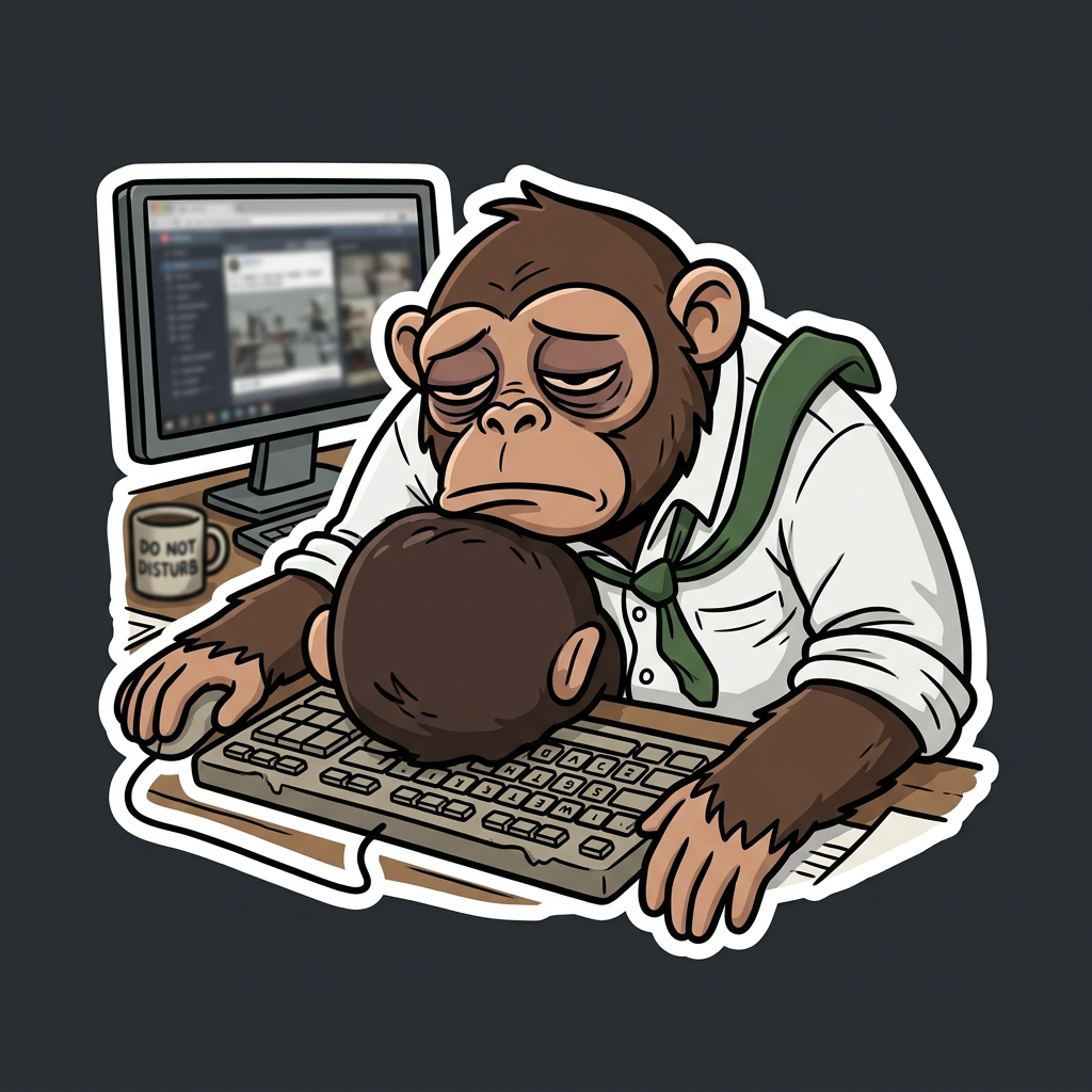 Office Monkey face-down on his keyboard