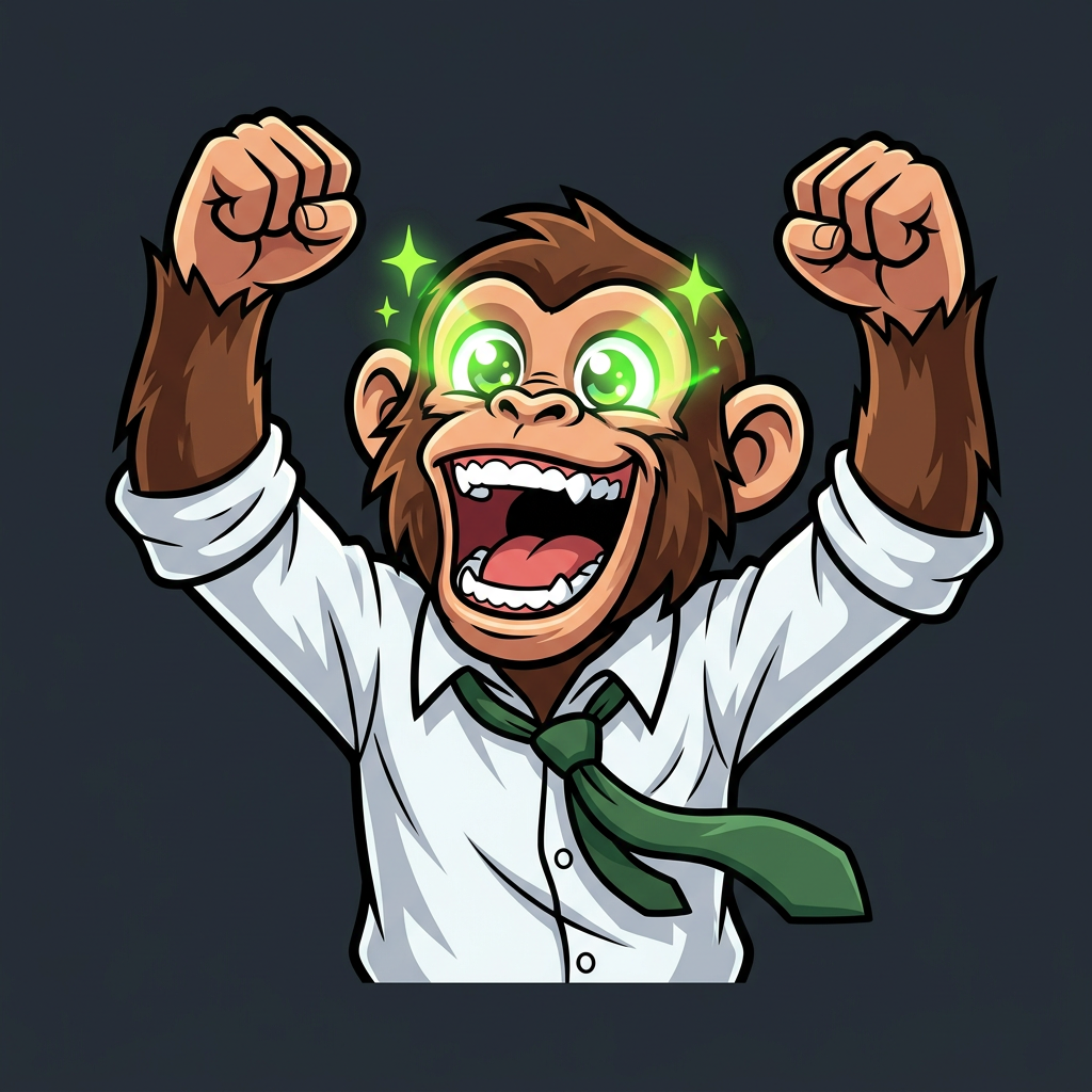 Office Monkey ecstatic with fists raised